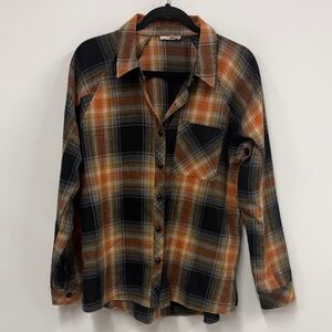 Mystree Plaid Flannel Shirt - Black and Orange M